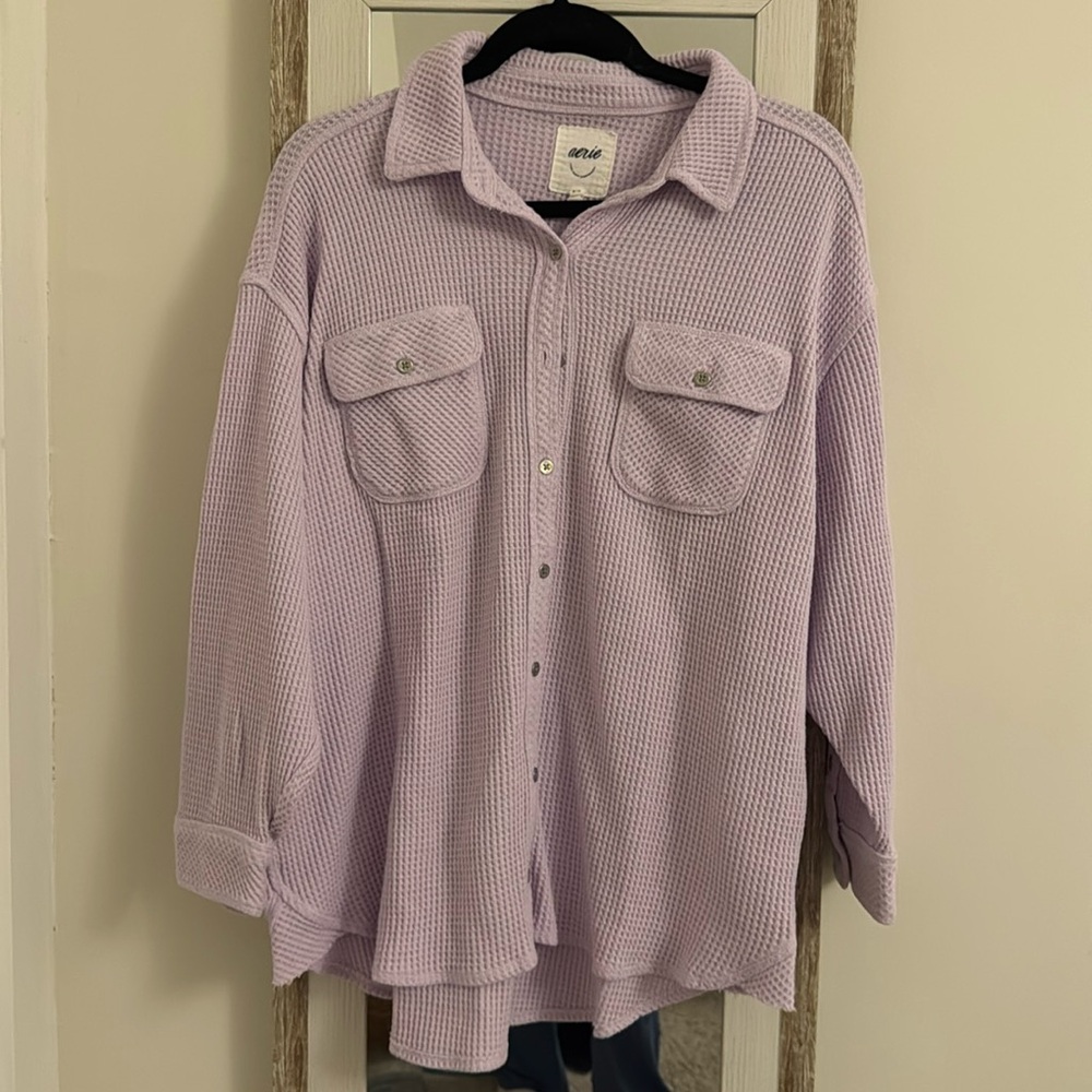 aerie waffle button down top